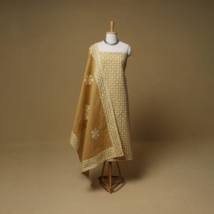 Barmer Applique Cutwork Cotton Unstitched Dress Material: Kurta, Bottom & Dupatta 02
