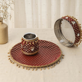 Maroon mirror beads karwa chauth thali set 08 - handcrafted
