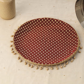 Maroon mirror beads karwa chauth thali set 08 - handcrafted