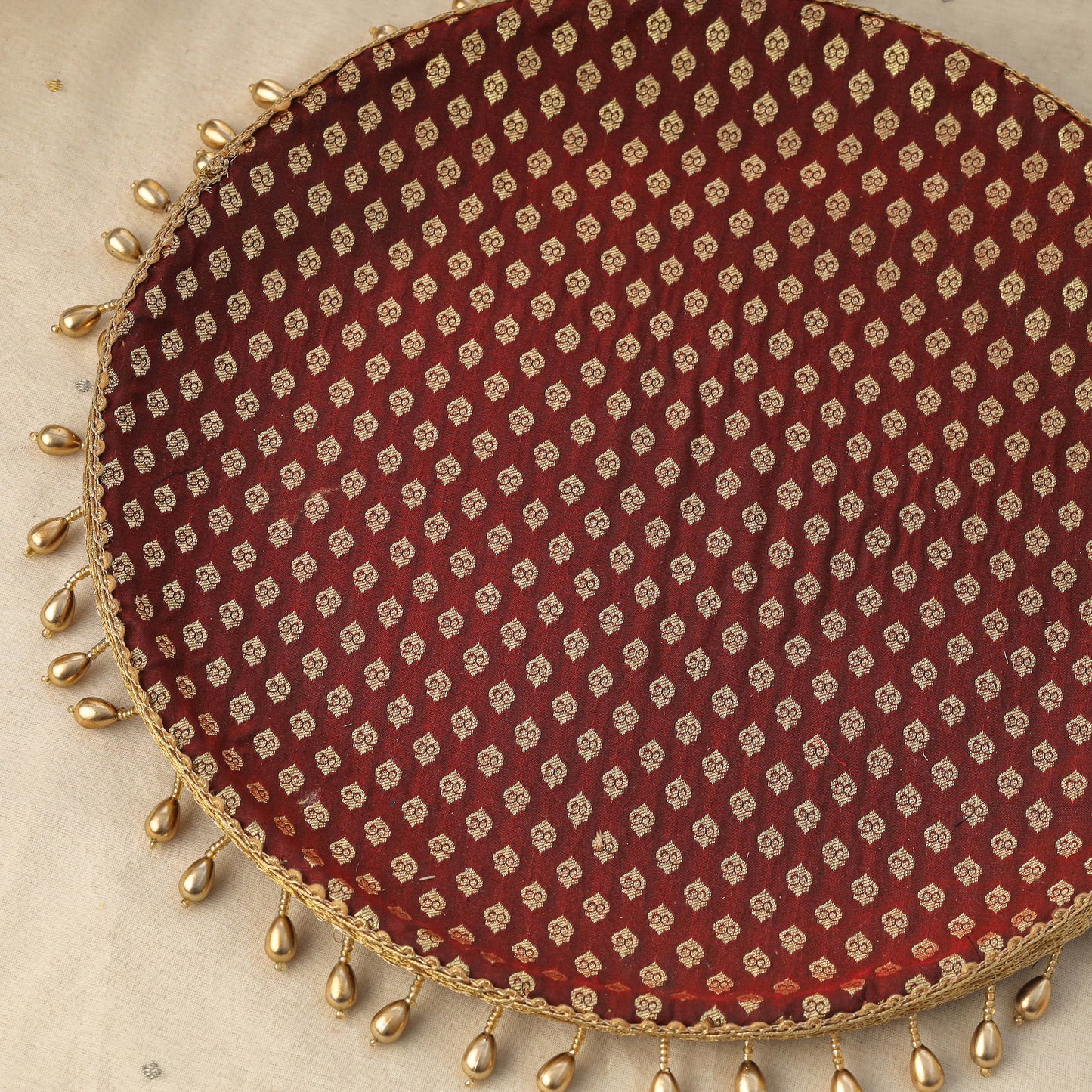 Maroon mirror beads karwa chauth thali set 08 - handcrafted