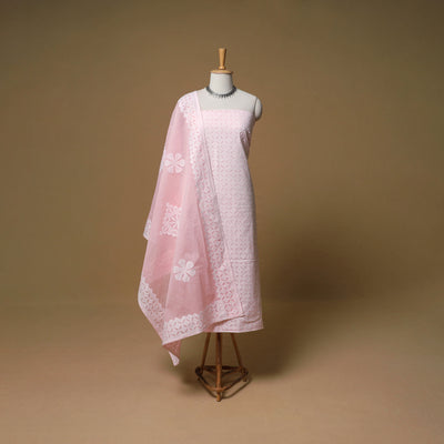 Barmer Applique Cutwork Cotton Unstitched Dress Material: Kurta, Bottom & Dupatta 03
