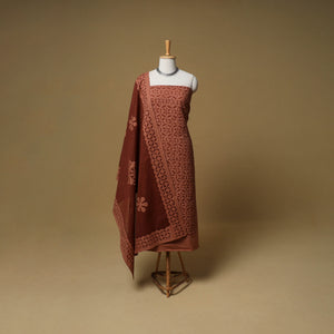 Barmer Applique Cutwork Cotton Unstitched Dress Material: Kurta, Bottom & Dupatta 04