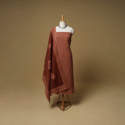 Barmer Applique Cutwork Cotton Unstitched Dress Material: Kurta, Bottom & Dupatta 04