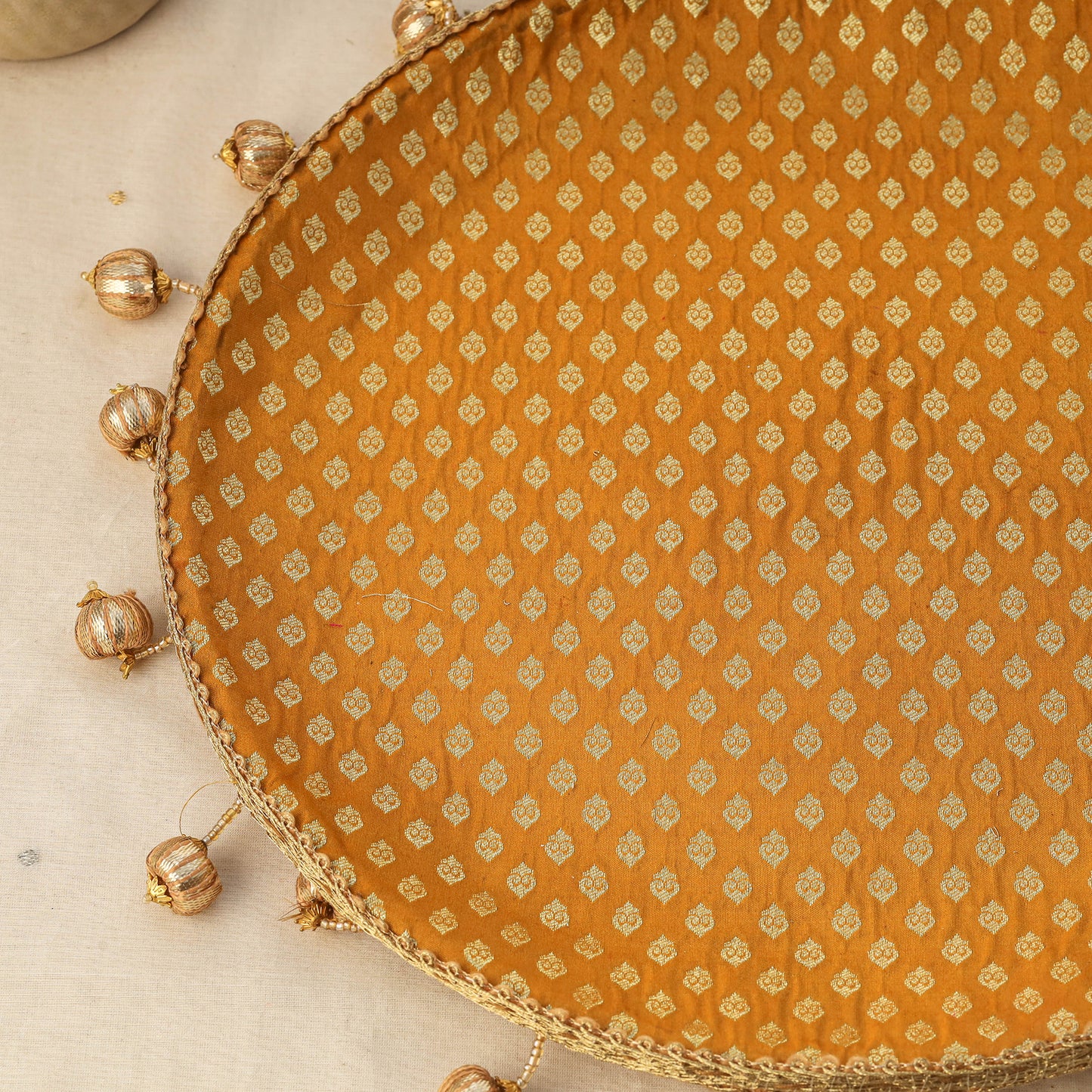 Yellow mirror beads karwa chauth thali set 10 - handcrafted