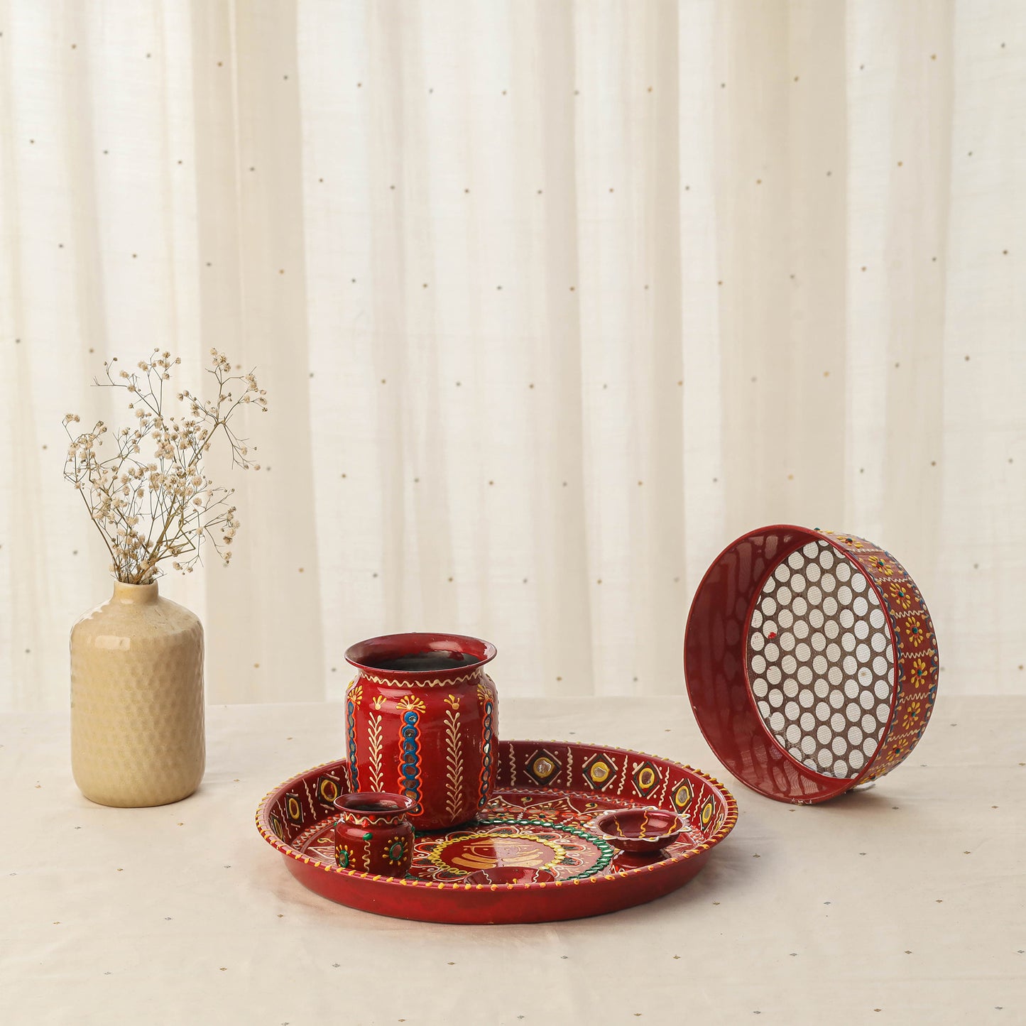 Traditional handpainted karwa chauth thali set 01