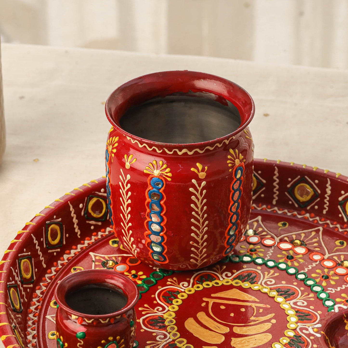 Traditional handpainted karwa chauth thali set 01