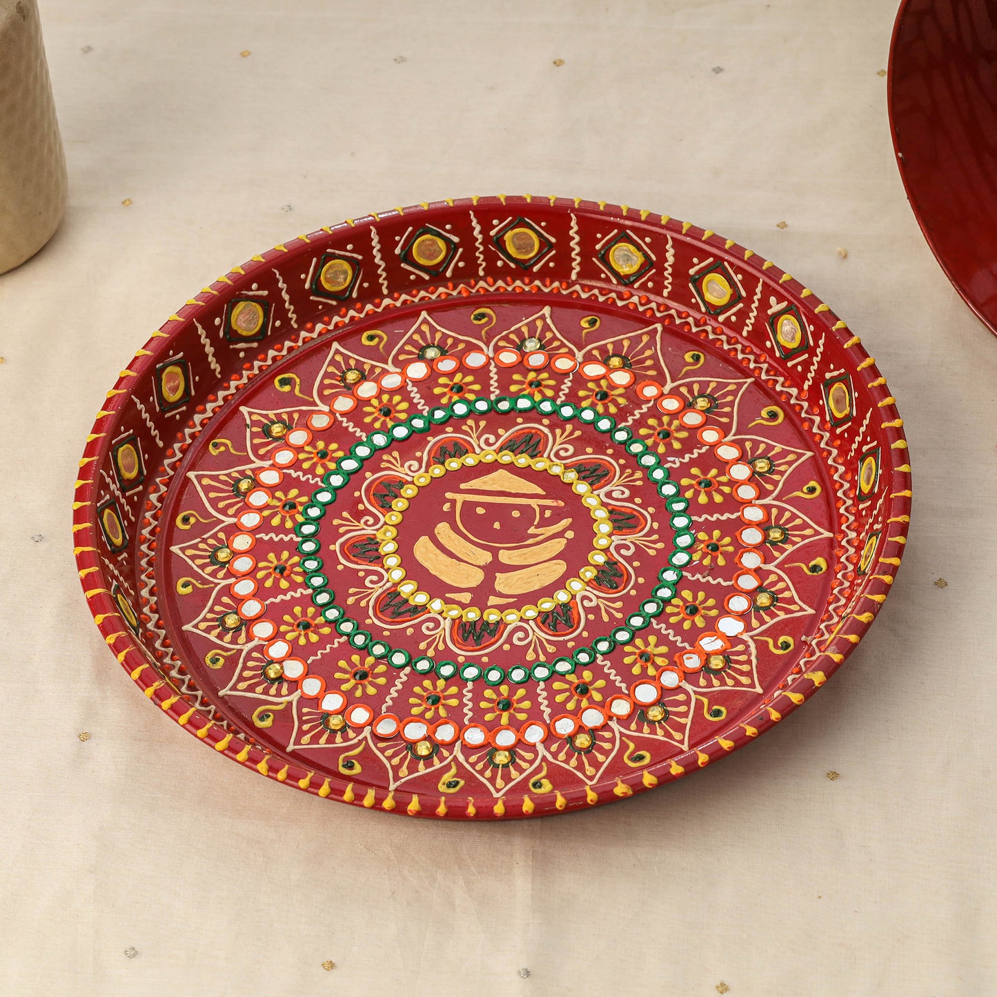 Traditional handpainted karwa chauth thali set 01