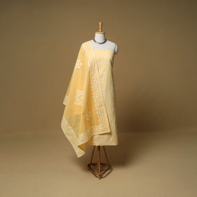 Barmer Applique Cutwork Cotton Unstitched Dress Material: Kurta, Bottom & Dupatta 05