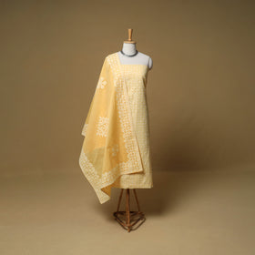 Barmer Applique Cutwork Cotton Unstitched Dress Material: Kurta, Bottom & Dupatta 05