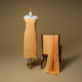 Barmer Applique Cutwork Cotton Unstitched Dress Material: Kurta, Bottom & Dupatta 07