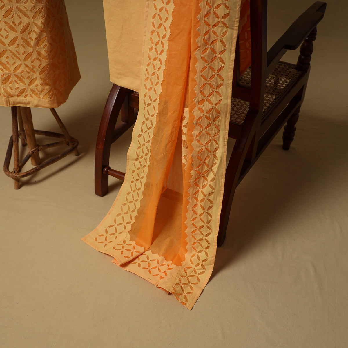 Barmer Applique Cutwork Cotton Unstitched Dress Material: Kurta, Bottom & Dupatta 07