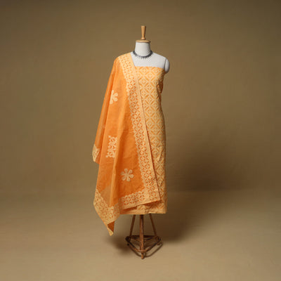 Barmer Applique Cutwork Cotton Unstitched Dress Material: Kurta, Bottom & Dupatta 07