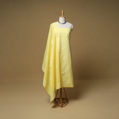 Barmer Applique Cutwork Cotton Unstitched Dress Material: Kurta, Bottom & Dupatta 08
