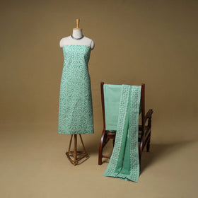 Barmer Applique Cutwork Cotton Unstitched Dress Material: Kurta, Bottom & Dupatta 09