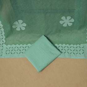 Barmer Applique Cutwork Cotton Unstitched Dress Material: Kurta, Bottom & Dupatta 09