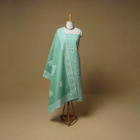 Barmer Applique Cutwork Cotton Unstitched Dress Material: Kurta, Bottom & Dupatta 09