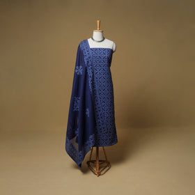 Barmer Applique Cutwork Cotton Unstitched Dress Material: Kurta, Bottom & Dupatta 10