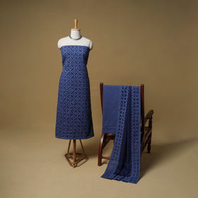 Barmer Applique Cutwork Cotton Unstitched Dress Material: Kurta, Bottom & Dupatta 10