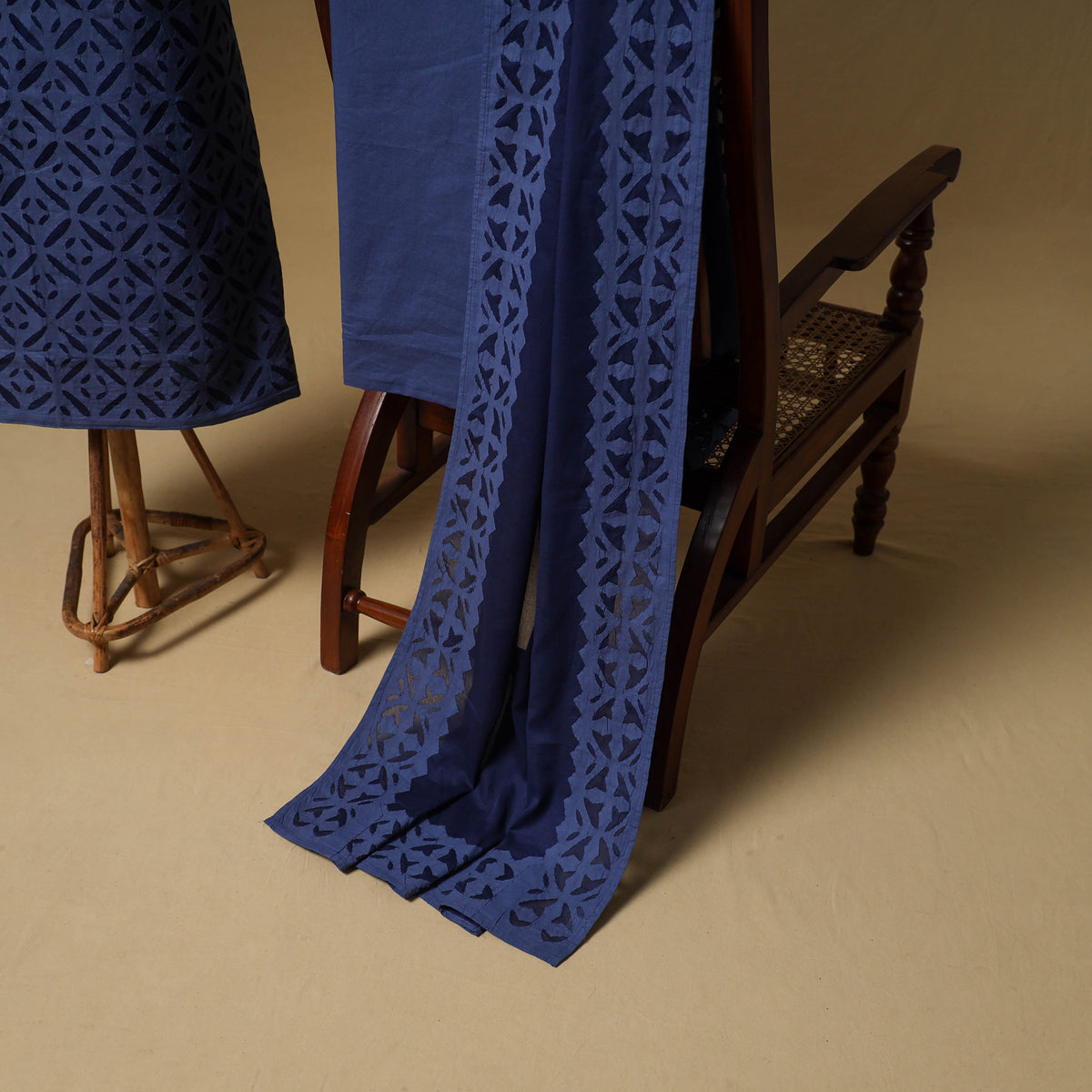 Barmer Applique Cutwork Cotton Unstitched Dress Material: Kurta, Bottom & Dupatta 10