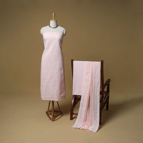 Barmer Applique Cutwork Cotton Unstitched Dress Material: Kurta, Bottom & Dupatta 11