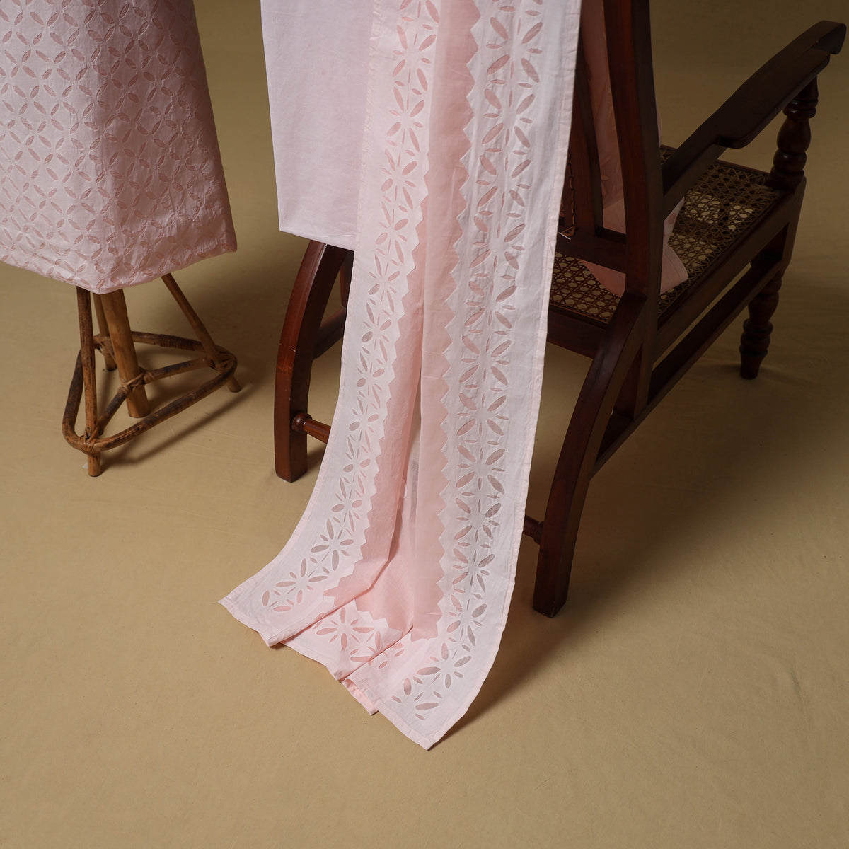 Barmer Applique Cutwork Cotton Unstitched Dress Material: Kurta, Bottom & Dupatta 11
