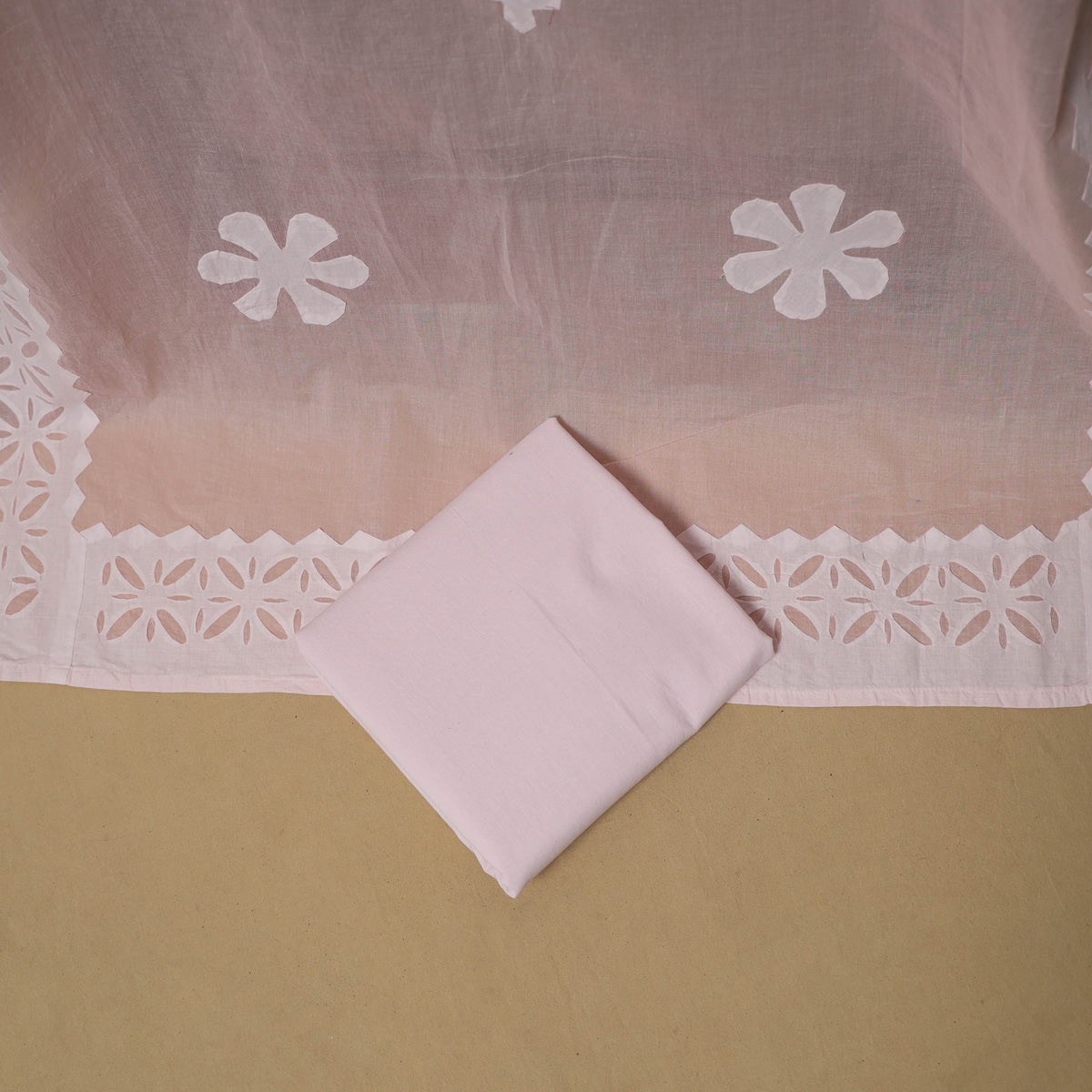 Barmer Applique Cutwork Cotton Unstitched Dress Material: Kurta, Bottom & Dupatta 11