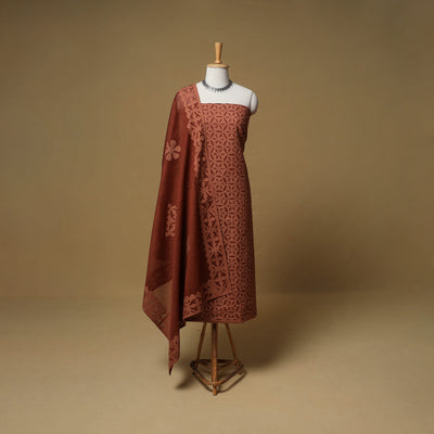 Barmer Applique Cutwork Cotton Unstitched Dress Material: Kurta, Bottom & Dupatta 12