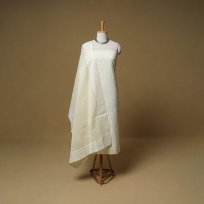 Barmer Applique Cutwork Cotton Unstitched Dress Material: Kurta, Bottom & Dupatta 13