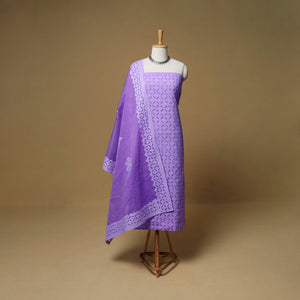 Barmer Applique Cutwork Cotton Unstitched Dress Material: Kurta, Bottom & Dupatta 14