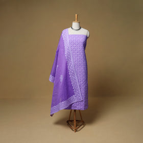 Barmer Applique Cutwork Cotton Unstitched Dress Material: Kurta, Bottom & Dupatta 14