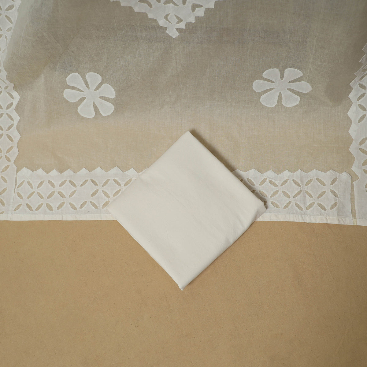 Barmer Applique Cutwork Cotton Unstitched Dress Material: Kurta, Bottom & Dupatta 15