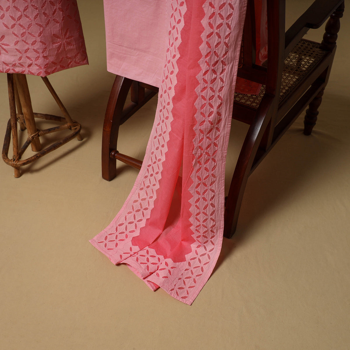 Barmer Applique Cutwork Cotton Unstitched Dress Material: Kurta, Bottom & Dupatta 16