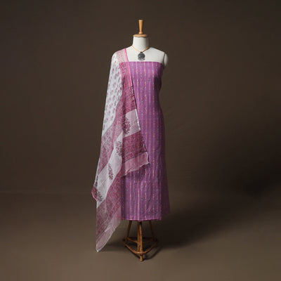 Pochampally Ikat Cotton Unstitched Dress Material: Kurta & Dupatta with Jewellery 01