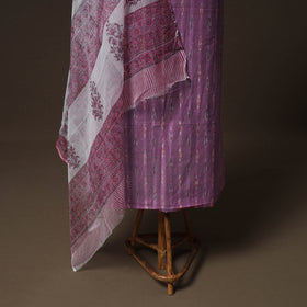 Pochampally Ikat Cotton Unstitched Dress Material: Kurta & Dupatta with Jewellery 01