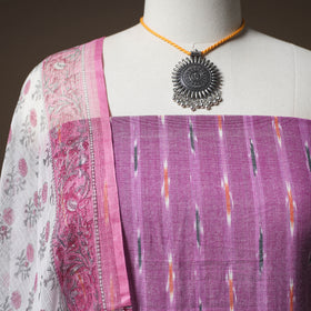 Pochampally Ikat Cotton Unstitched Dress Material: Kurta & Dupatta with Jewellery 01