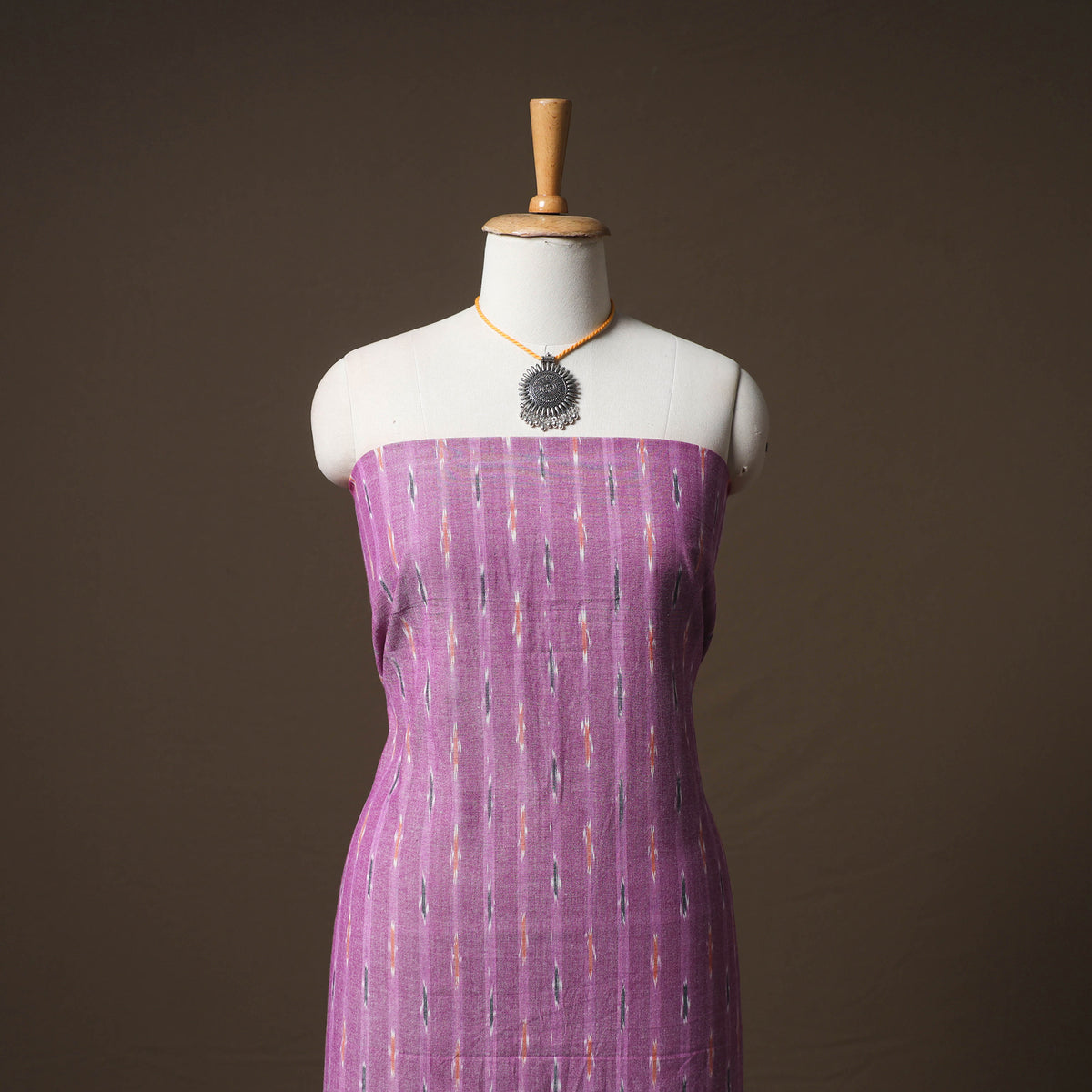 Pochampally Ikat Cotton Unstitched Dress Material: Kurta & Dupatta with Jewellery 01