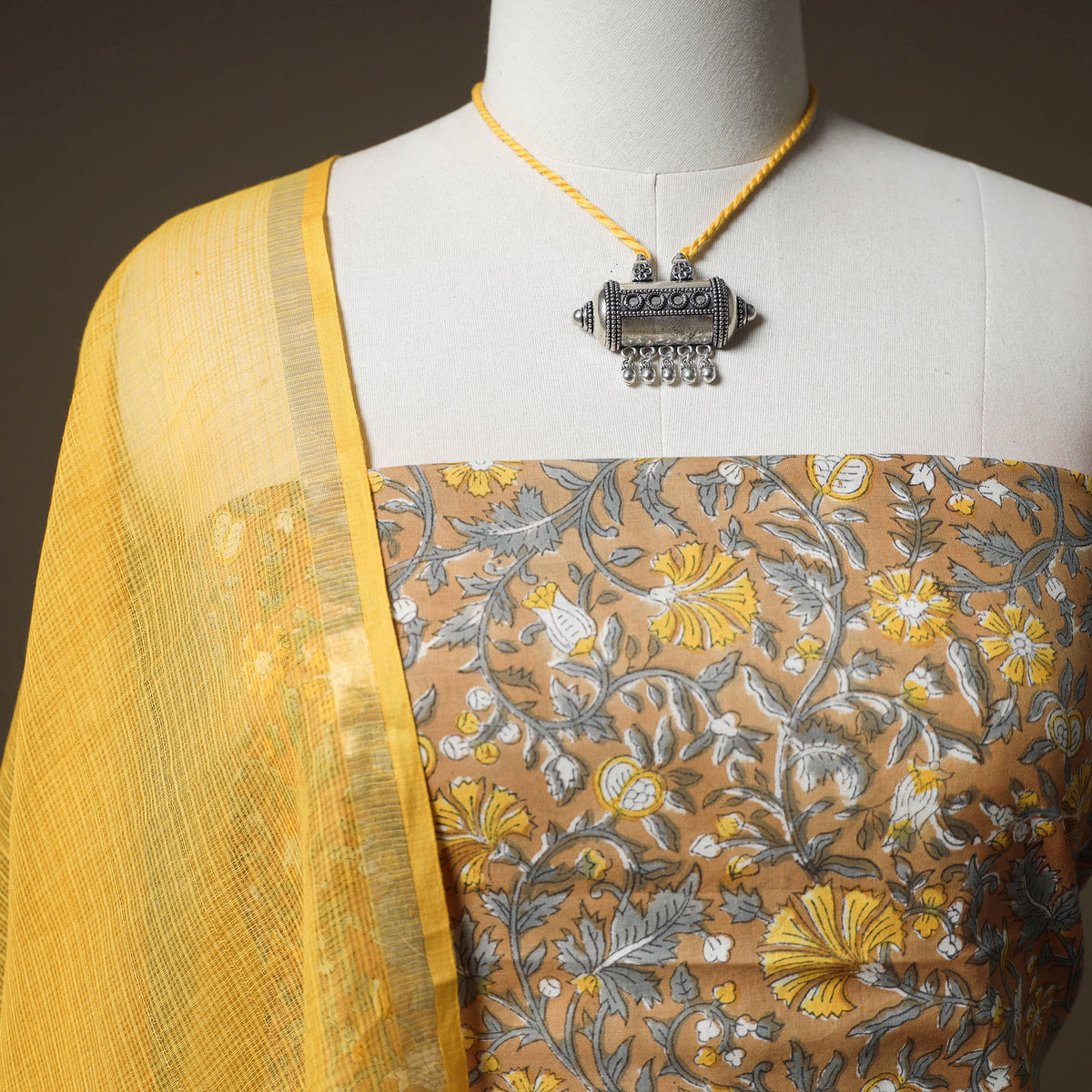 Sanganeri block print cotton unstitched dress material: