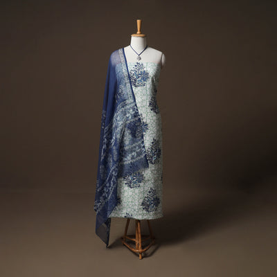 Sanganeri block print cotton unstitched dress material: