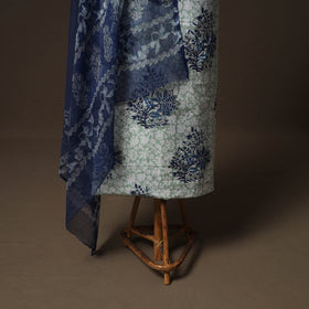 Sanganeri block print cotton unstitched dress material: