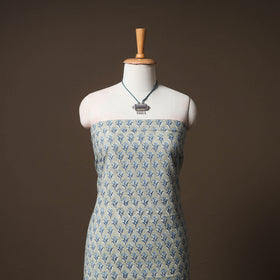 Sanganeri Block Print Cotton Unstitched Dress Material: Kurta & Dupatta with Jewellery 06