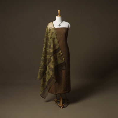 Jacquard Cotton Unstitched Dress Material: Kurta & Dupatta with Jewellery 07