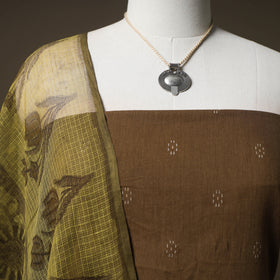 Jacquard Cotton Unstitched Dress Material: Kurta & Dupatta with Jewellery 07