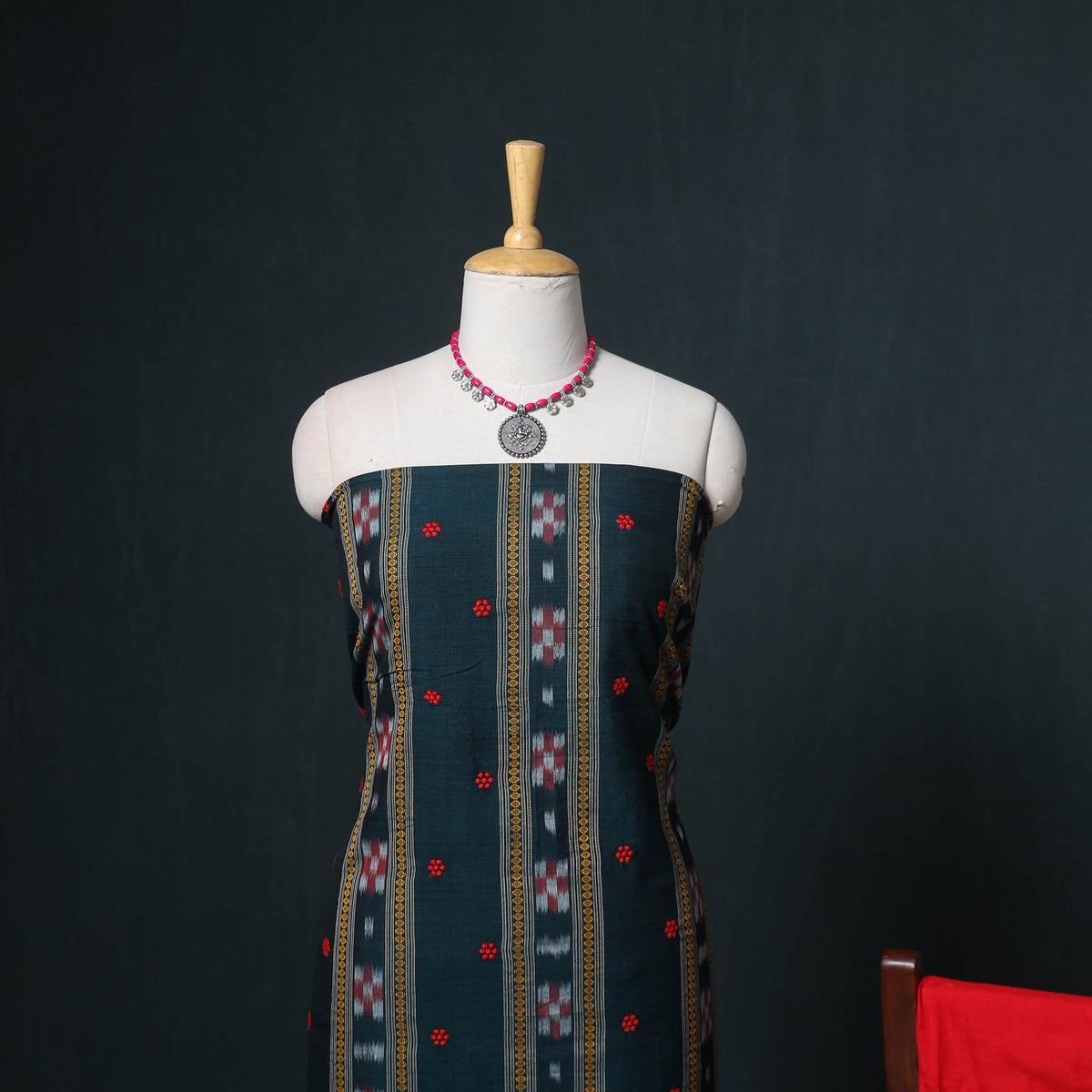 Sambalpuri Ikat Cotton Unstitched Dress Material: Kurta, Bottom with Dupatta 06