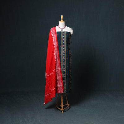 Sambalpuri Ikat Cotton Unstitched Dress Material: Kurta, Bottom with Dupatta 06