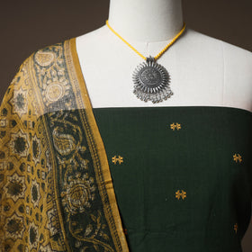 Jacquard Cotton Unstitched Dress Material: Kurta & Dupatta with Jewellery 09