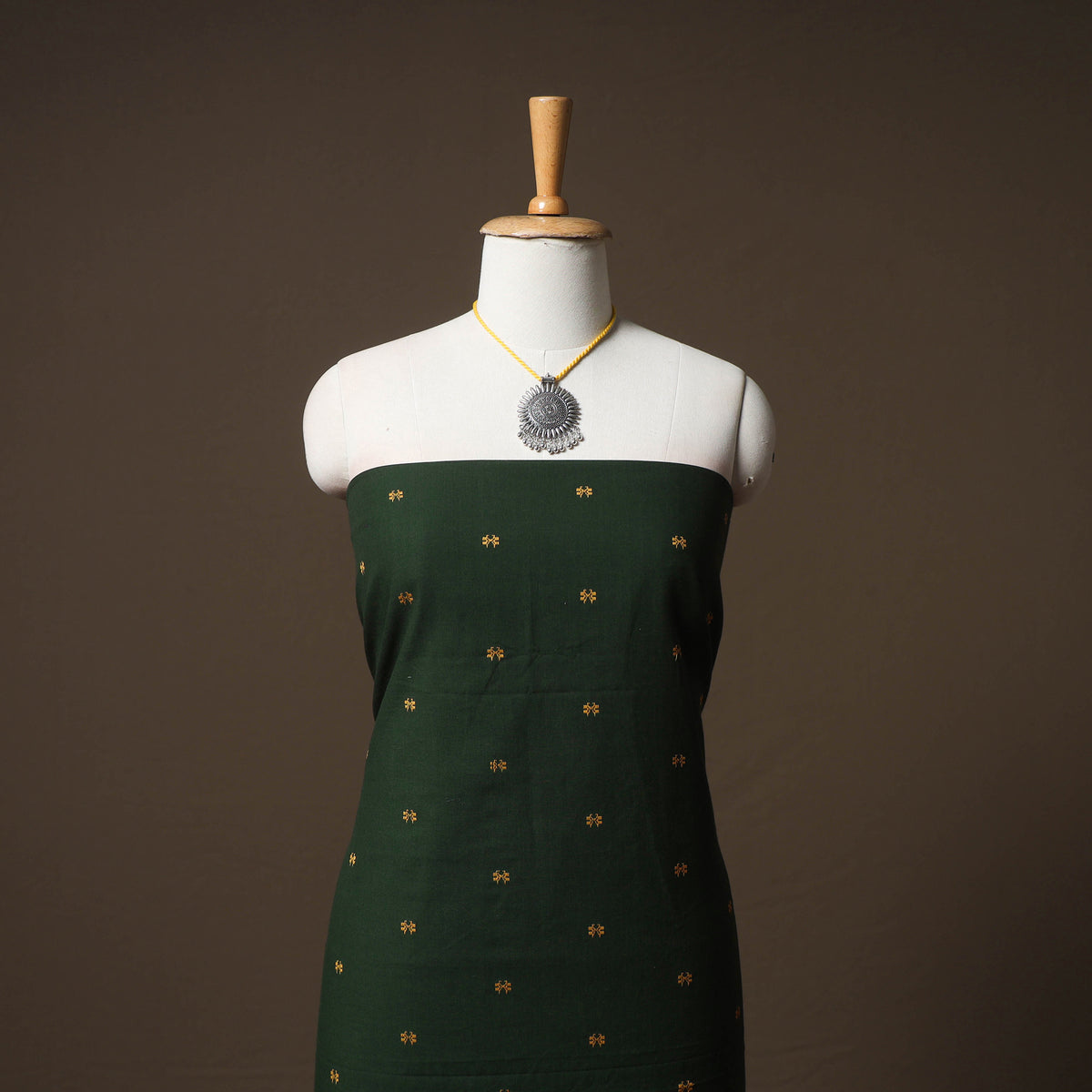 Jacquard Cotton Unstitched Dress Material: Kurta & Dupatta with Jewellery 09