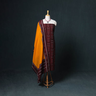 Sambalpuri Ikat Cotton Unstitched Dress Material: Kurta, Bottom with Dupatta 01