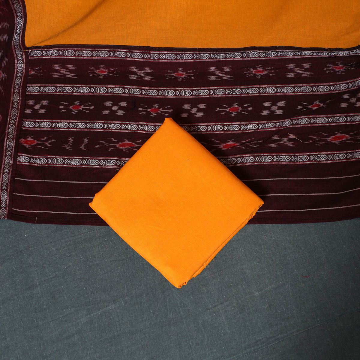 Sambalpuri Ikat Cotton Unstitched Dress Material: Kurta, Bottom with Dupatta 01
