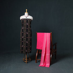Sambalpuri Ikat Cotton Unstitched Dress Material: Kurta, Bottom with Dupatta 02