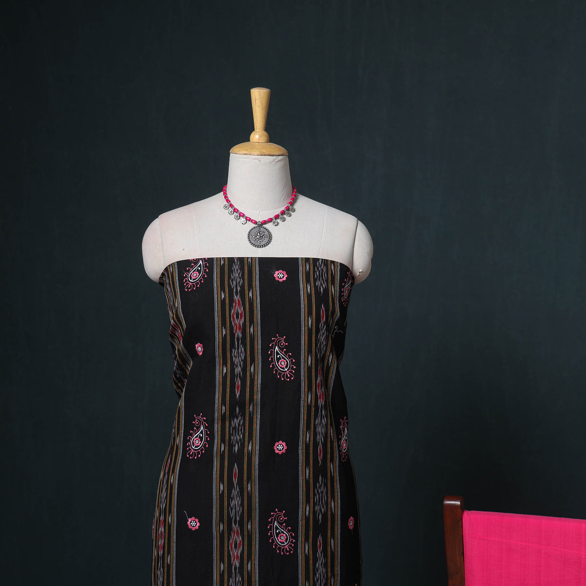 Sambalpuri Ikat Cotton Unstitched Dress Material: Kurta, Bottom with Dupatta 02